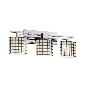 Wire Glass 3 Light 26 inch Polished Chrome Bath Bar Wall Light in Grid with Clear Bubbles, Cylinder with Flat Rim, Incandescent