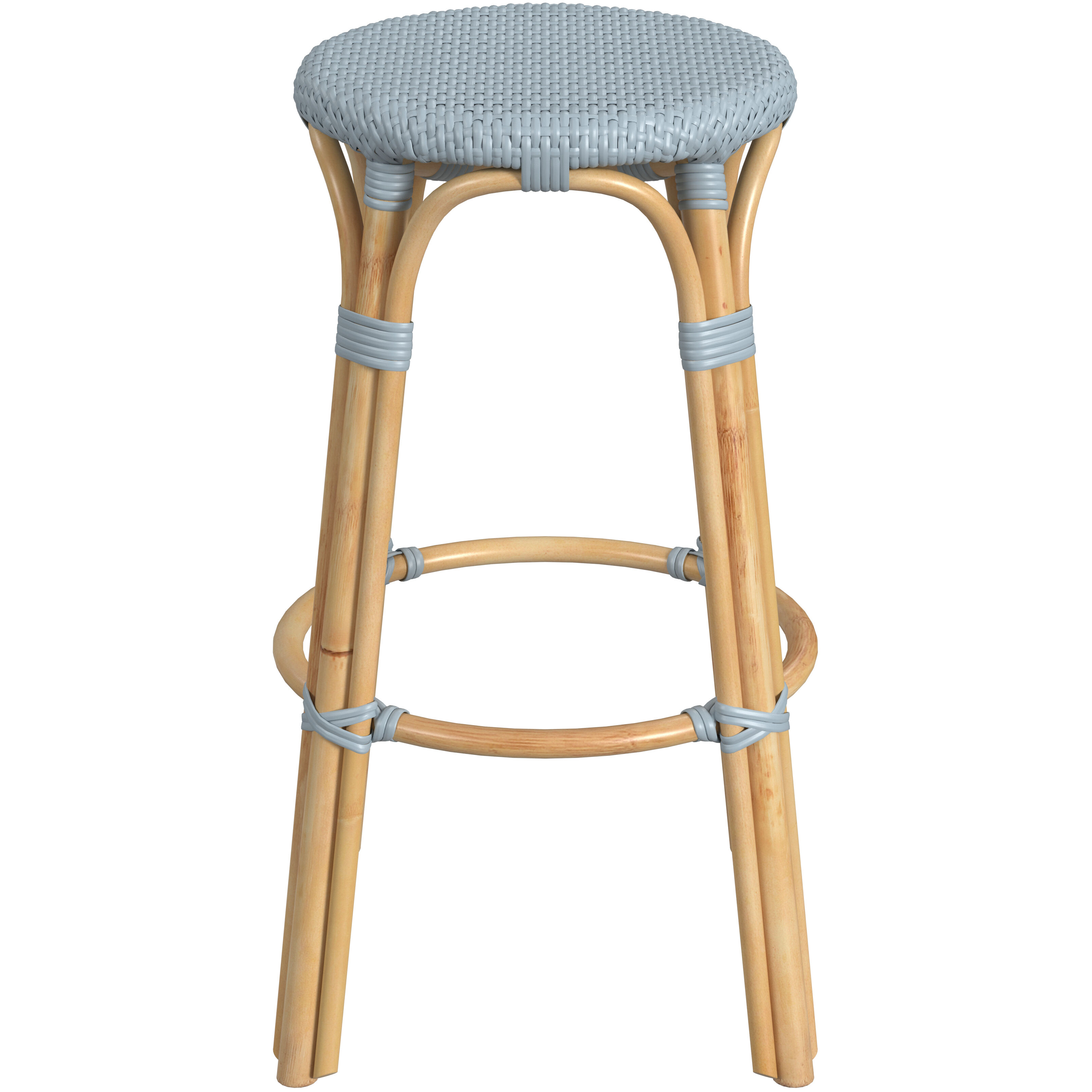 Tobias Round Rattan 30" Bar Stool in Baby Blue