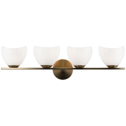 Uptowne 4 Light 26.75 inch Aged Gold Brass Bath Vanity Light Wall Light in Aged Gold Brass and Opal Glass