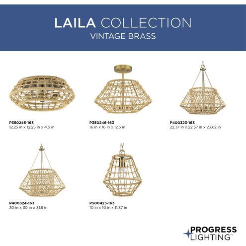 Laila 3 Light 16 inch Vintage Brass Semi-Flush Mount Convertible Ceiling Light, Design Series