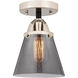Nouveau 2 Small Cone 1 Light 6 inch Black Polished Nickel Semi-Flush Mount Ceiling Light in Plated Smoke Glass