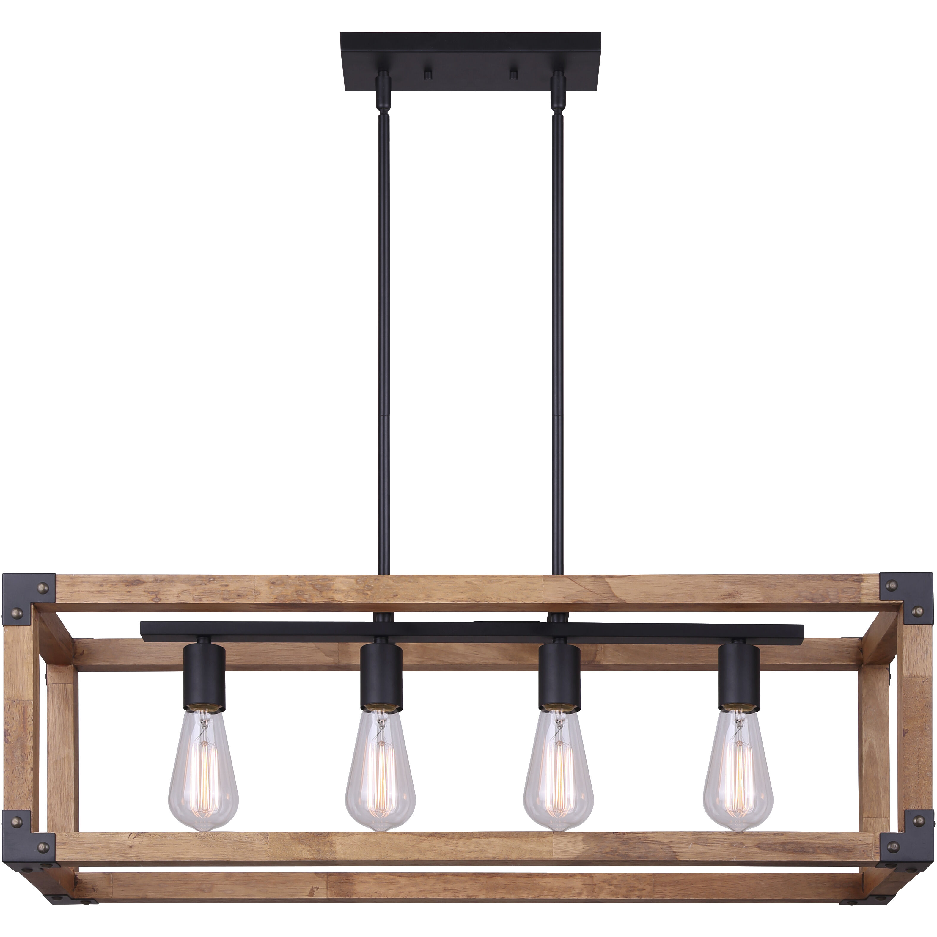 Madison 4 Light 32 inch Black and Wood Chandelier Ceiling Light