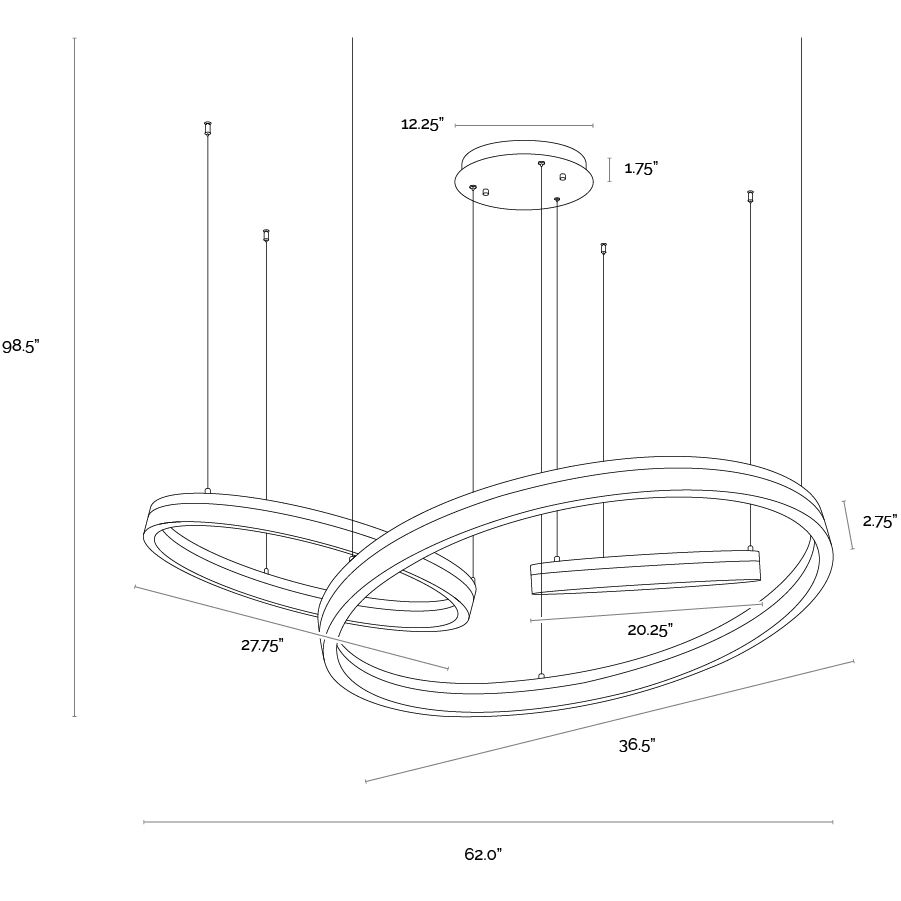 Saphira LED Brushed Gold / Bronze / Silver Chandelier Ceiling Light