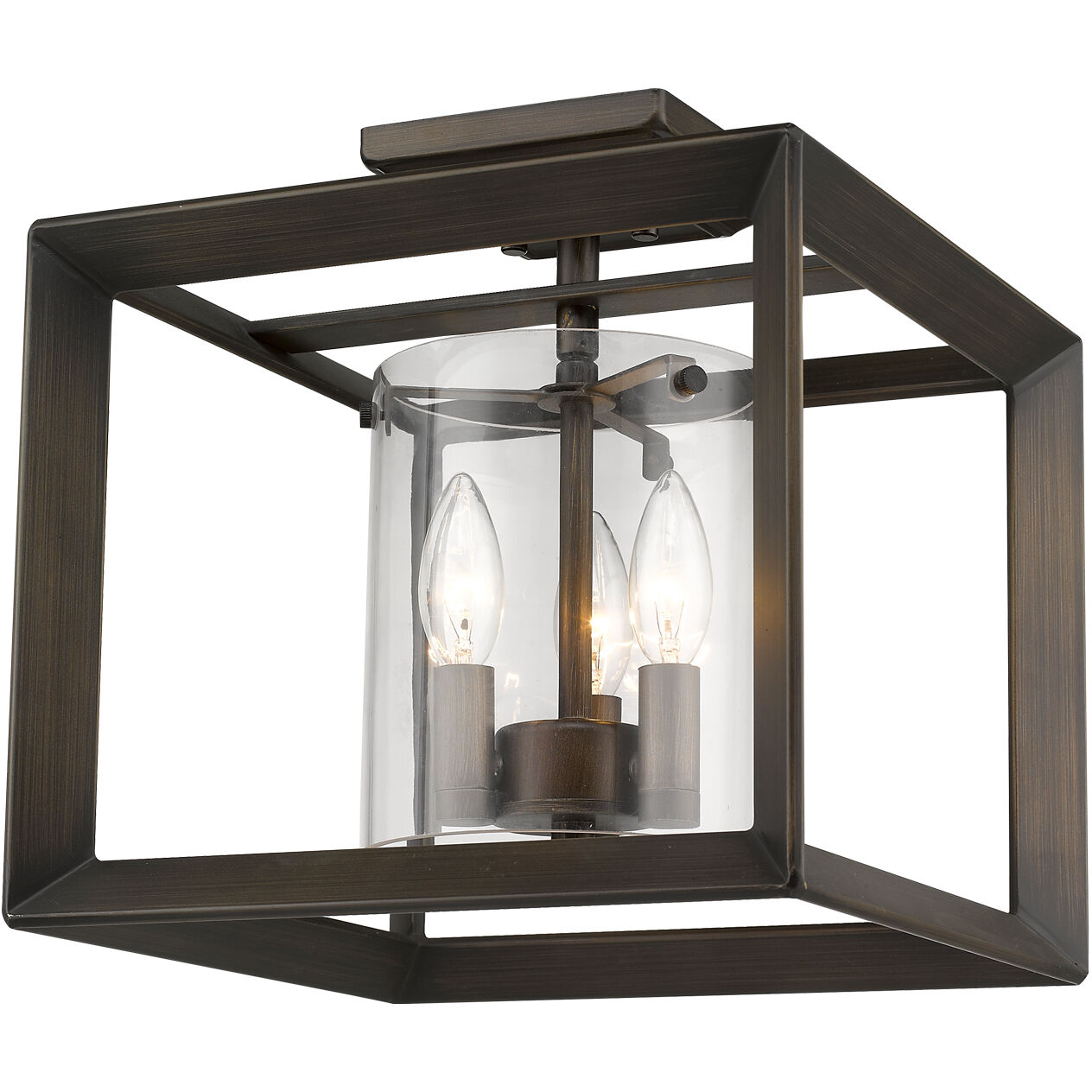 Smyth 3 Light 12 inch Gunmetal Bronze Semi-Flush Mount Ceiling Light in Clear Glass, Low Profile