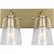 Miles 2 Light 12 inch Satin Brass Vanity Light Wall Light, Medium