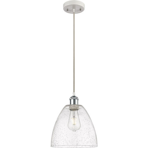 Ballston Dome 1 Light 9 inch White and Polished Chrome Mini Pendant Ceiling Light in Seedy Glass