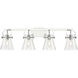 Pilaster II Cone 4 Light 36.5 inch Polished Chrome Bath Vanity Light Wall Light in Seedy Glass