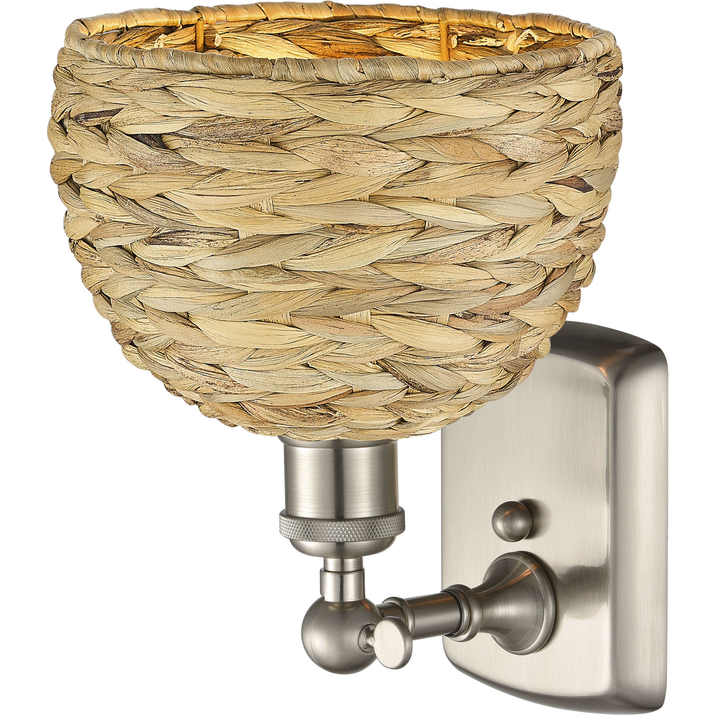 Woven Rattan Sconce Wall Light in Satin Nickel