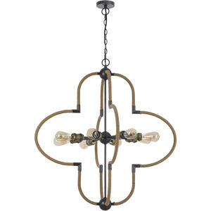 Tahoka 8 Light 36 inch Burlap and Black Iron and Antique Brass Chandelier Ceiling Light