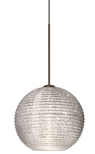 Kristall 1 Light Bronze Pendant Ceiling Light in Incandescent, Glitter Ribbed Glass