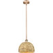 Edison Woven Rattan 1 Light 12 inch Antique Copper Mini Pendant Ceiling Light