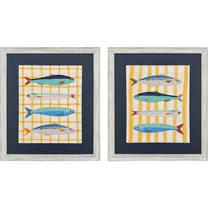Little Fish Blue and Multi and Turquoise and Yellow Framed Art