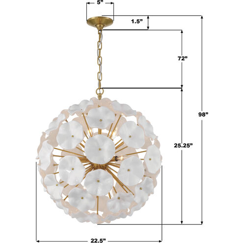Esme 9 Light 22.5 inch Aged Brass Chandelier Ceiling Light in Floral Glass Petals White