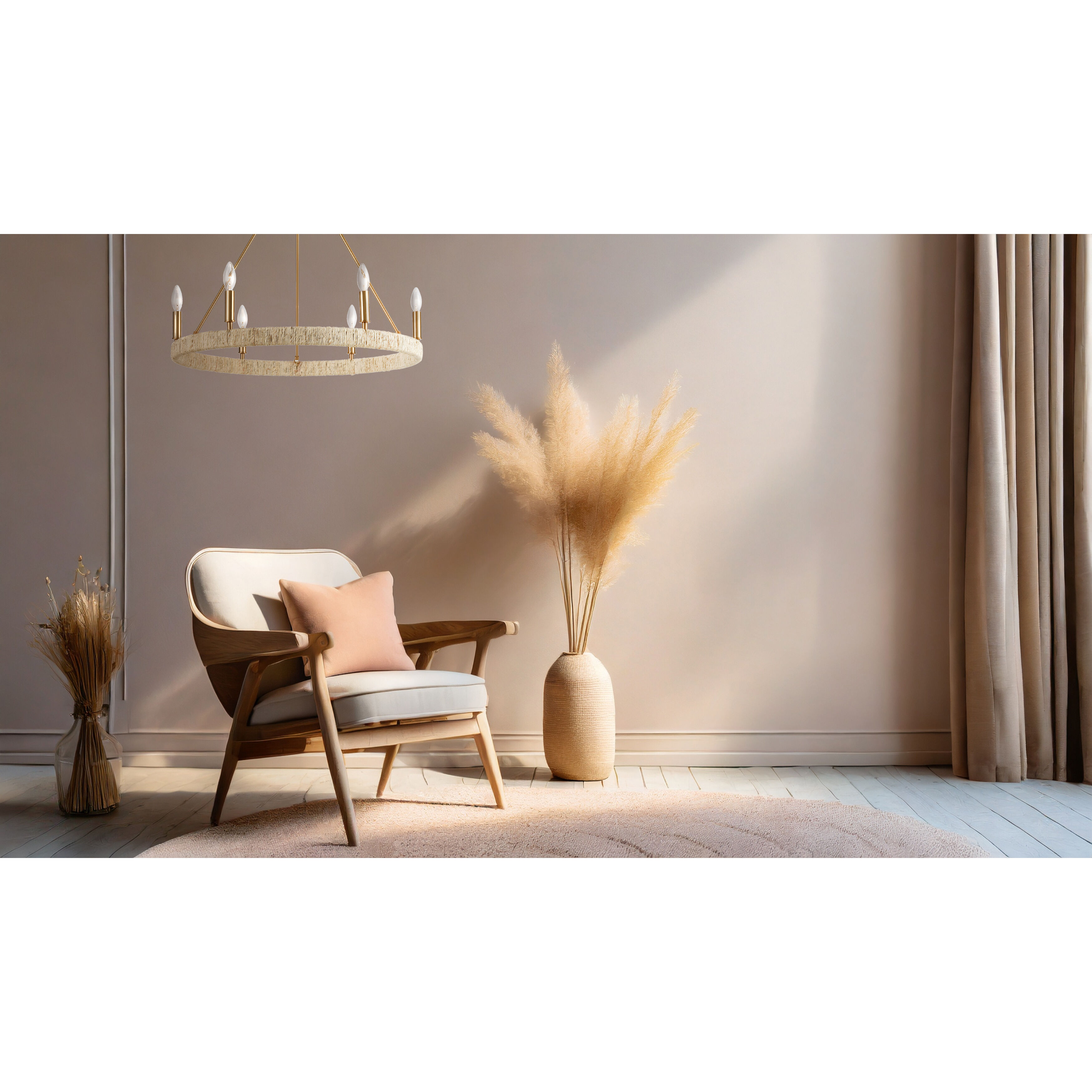 Abaca 6 Light 27 inch Satin Brass Chandelier Ceiling Light