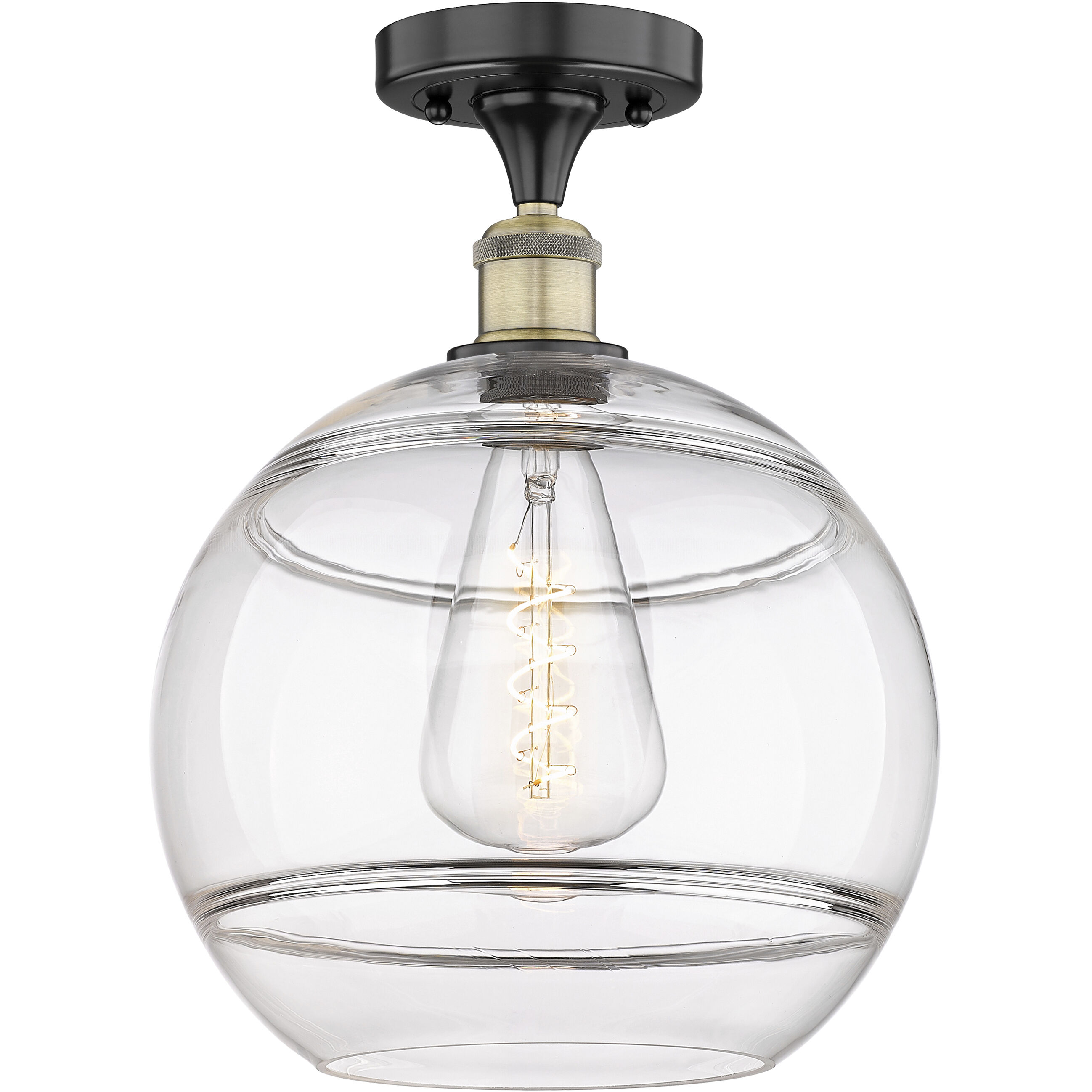 Edison Rochester 1 Light 12 inch Black Antique Brass Semi-Flush Mount Ceiling Light