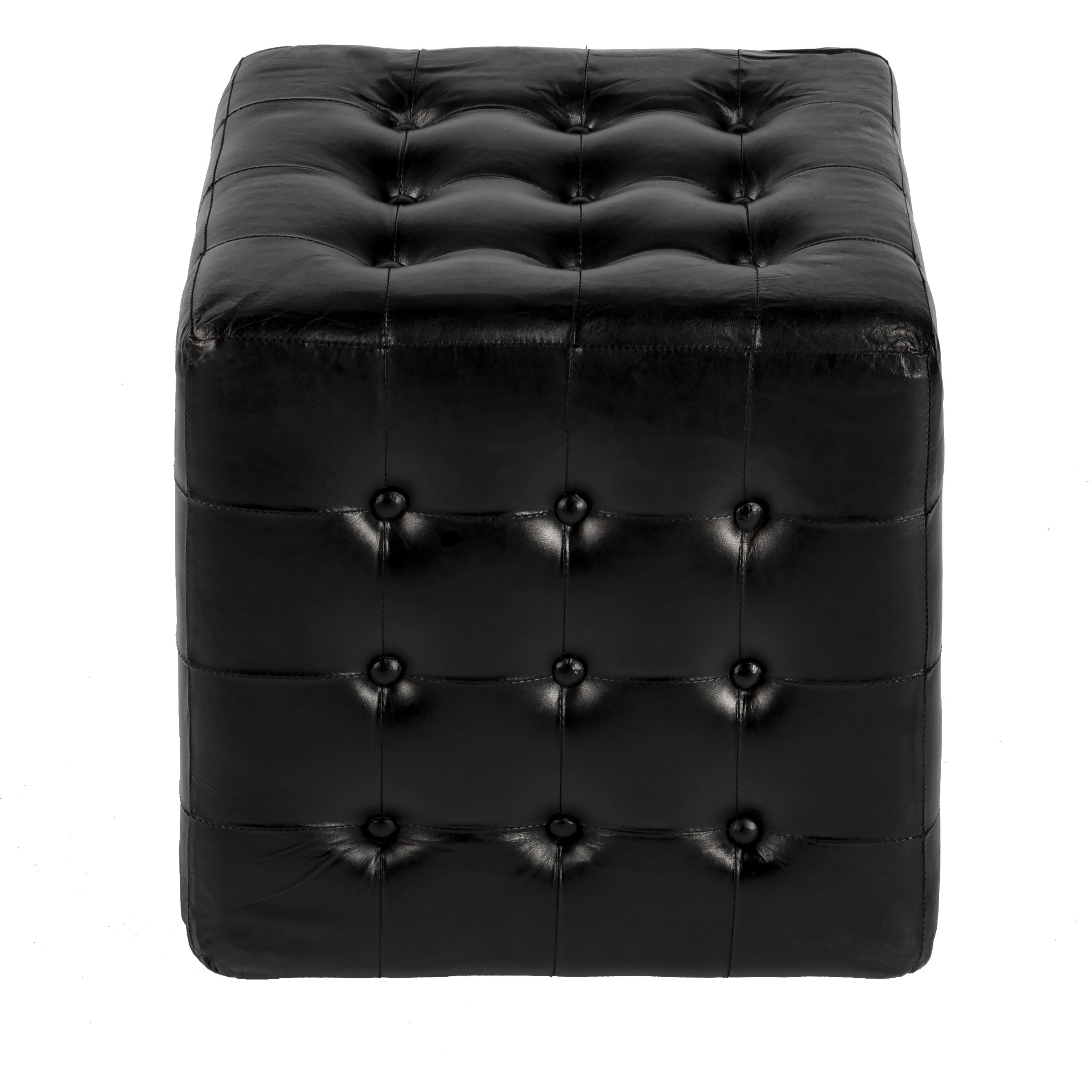 Leon Leather Cube Ottoman in Black