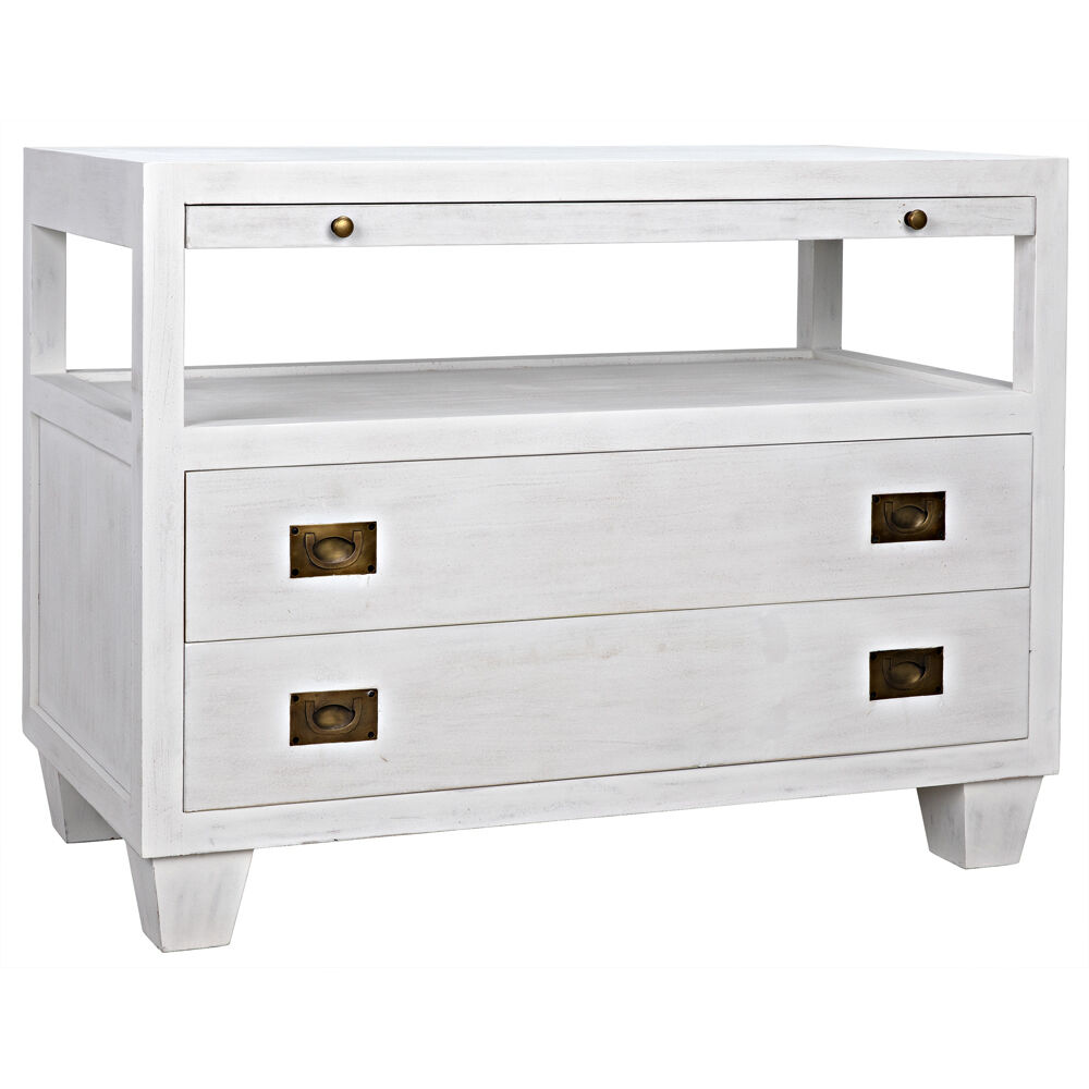 Noir 40 X 30 inch White Wash Side Table, 2 Drawer