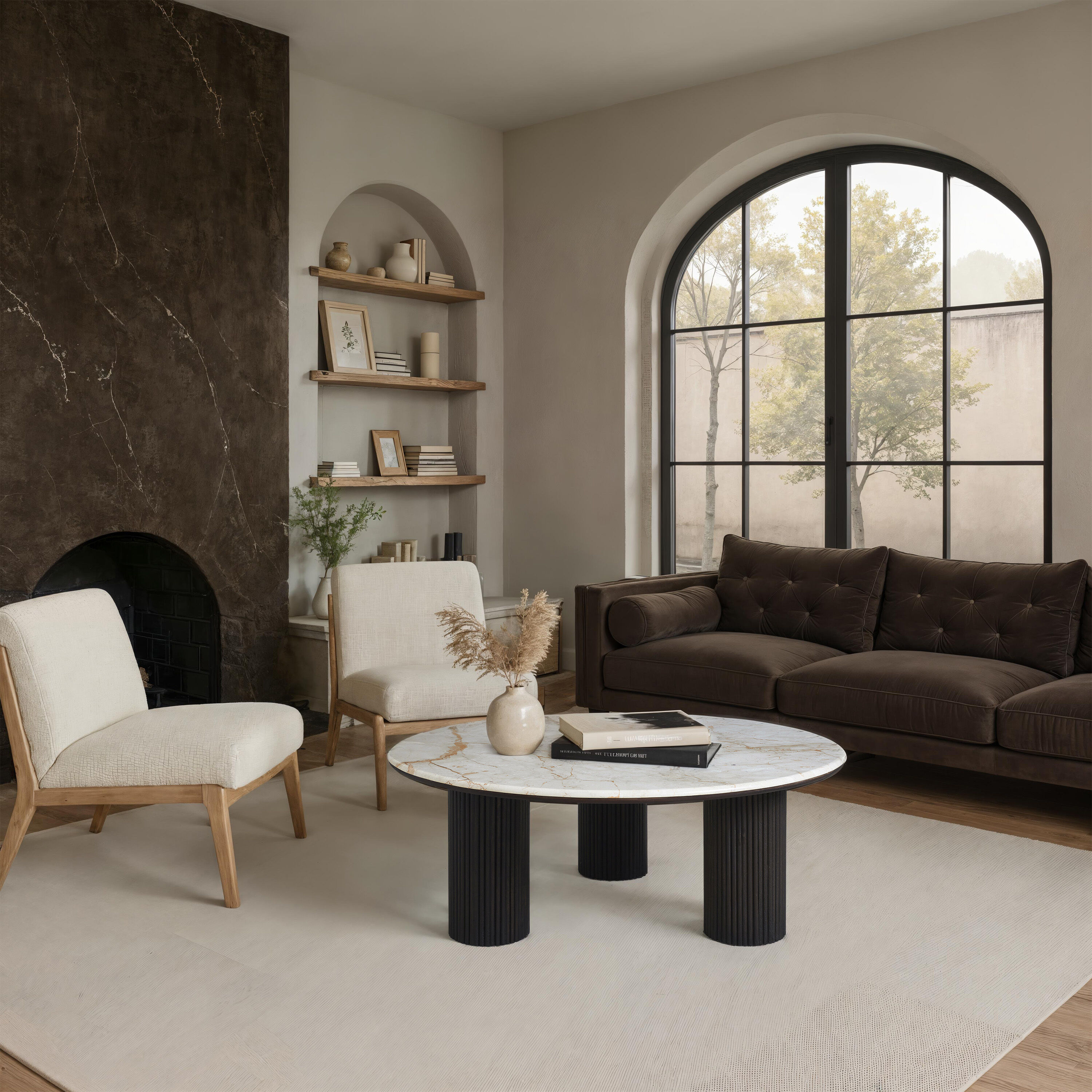 Alessio 48 X 18 inch Walnut and White Marble Coffee Table