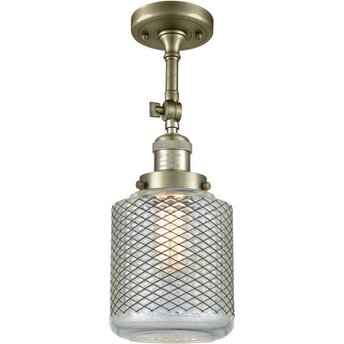 Franklin Restoration Stanton LED 6 inch Antique Brass Semi-Flush Mount Ceiling Light in Clear Wire Mesh Glass, Franklin Restoration