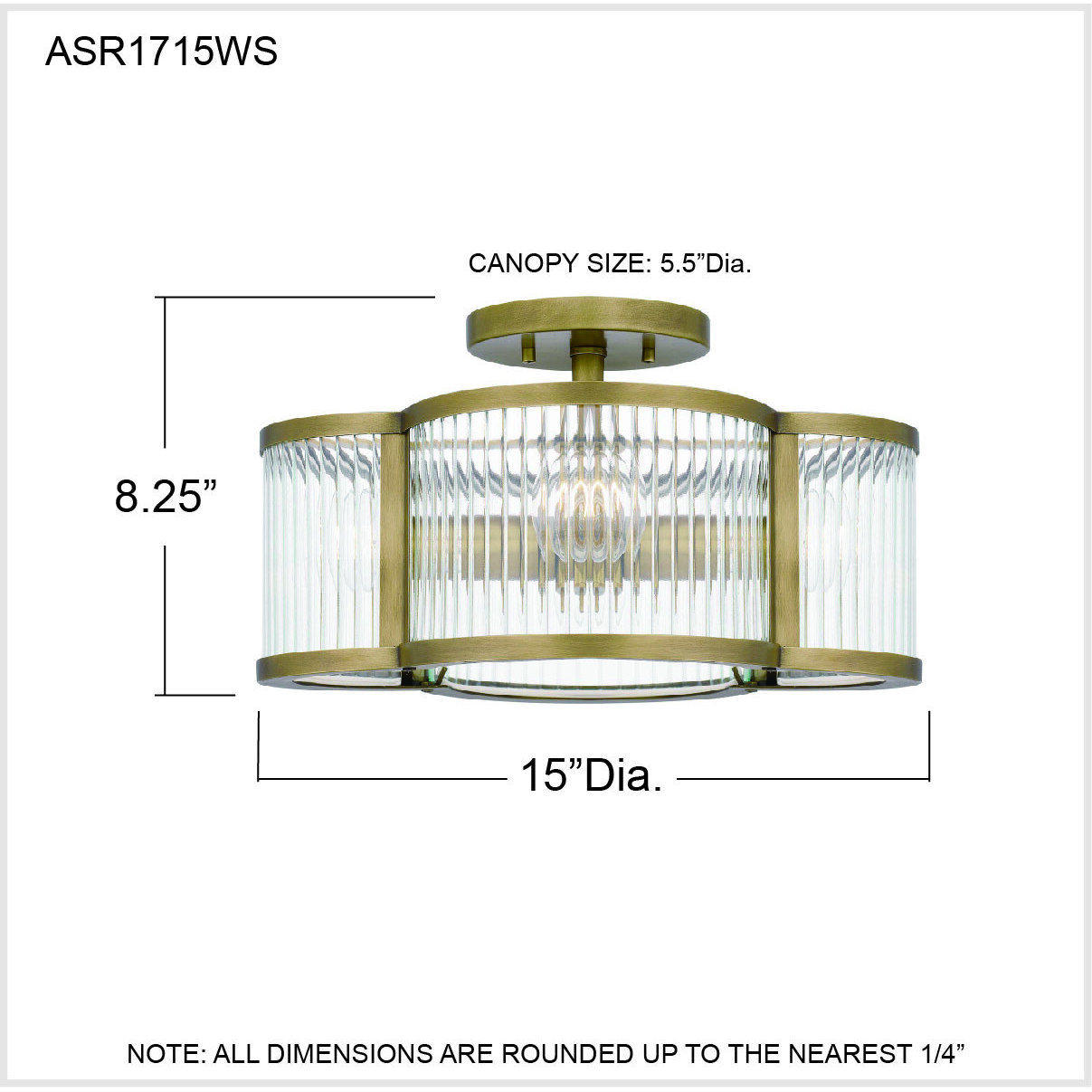 Aster 4 Light 15 inch Weathered Brass Semi-Flush Mount Ceiling Light