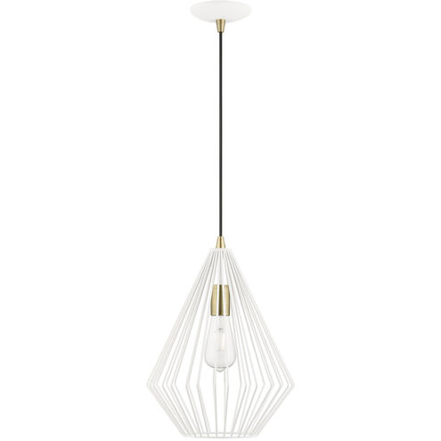 Linz 1 Light 12 inch Textured White with Antique Brass Accents Pendant Ceiling Light