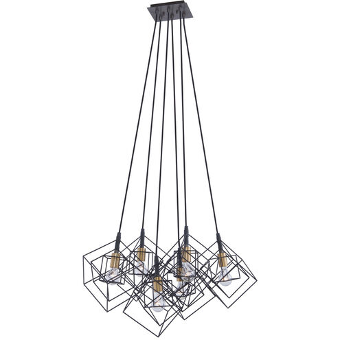 Artistry 6 Light 27.75 inch Matte Black and Harvest Brass Down Chandelier Ceiling Light
