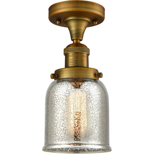 Franklin Restoration Small Bell 1 Light 5 inch Brushed Brass Semi-Flush Mount Ceiling Light in Silver Plated Mercury Glass, Franklin Restoration