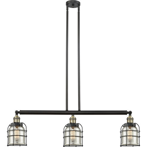 Franklin Restoration Small Bell Cage LED 38.5 inch Black Antique Brass Island Light Ceiling Light in Silver Plated Mercury Glass, Franklin Restoration