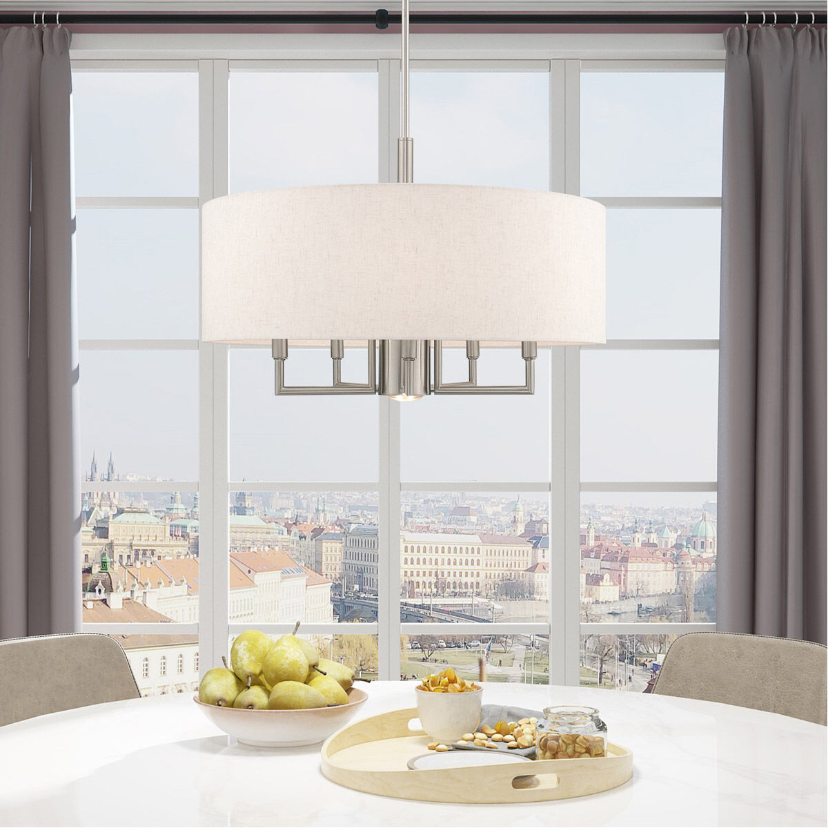 Meridian 6 Light 24 inch Brushed Nickel Pendant Chandelier Ceiling Light