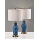 Grady 23.83 inch 100 watt Blue Texture Glass and Antique Brass Table Lamps Portable Light, Set of 2, Simplee Adesso