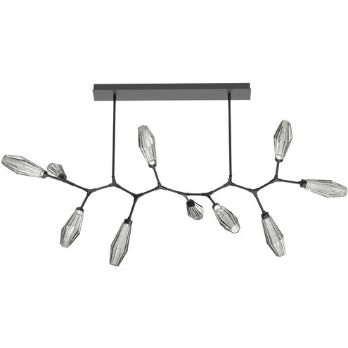 Aalto LED Matte Black Linear Pendant Ceiling Light in 3000K LED, Optic Rib Smoke, Branch