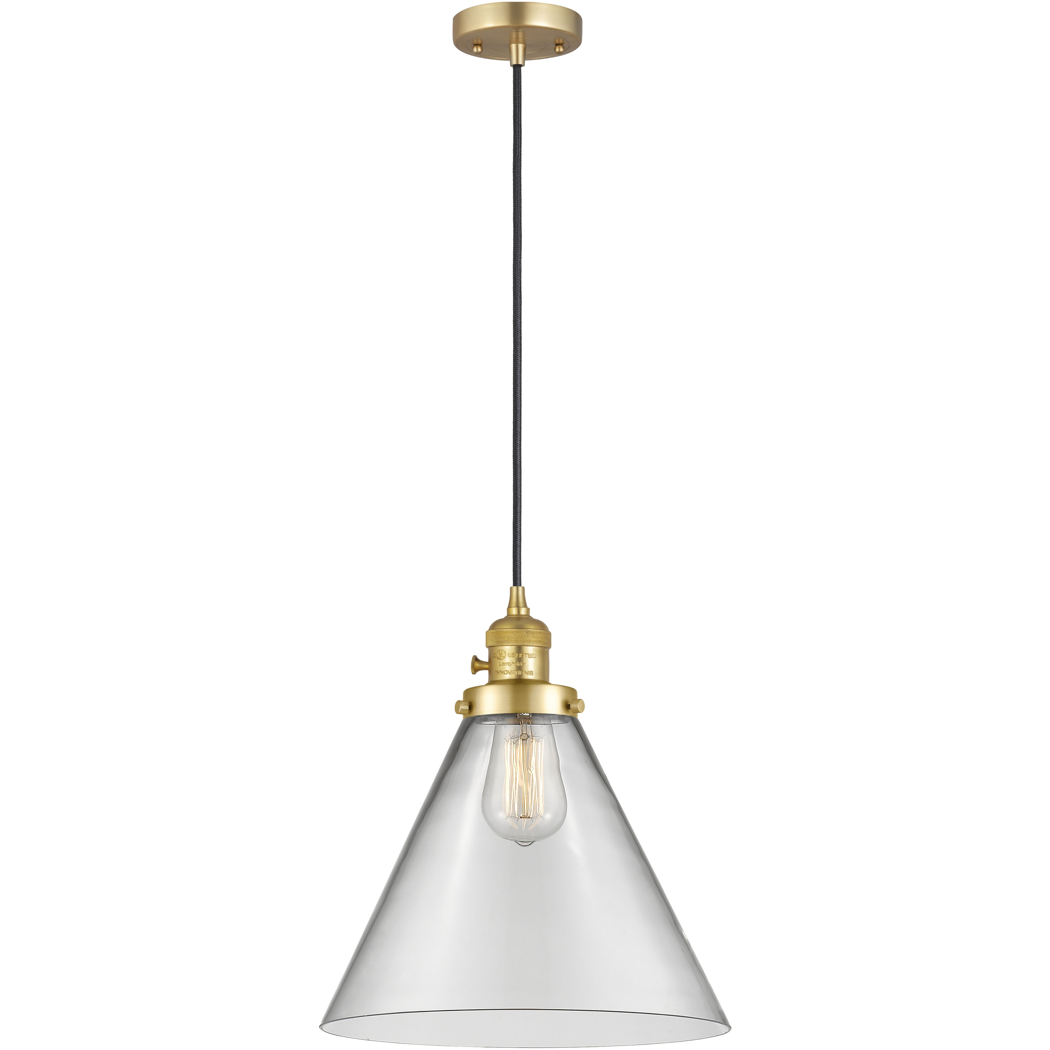 Franklin Restoration Cone LED 12 inch Satin Gold Mini Pendant Ceiling Light in Clear