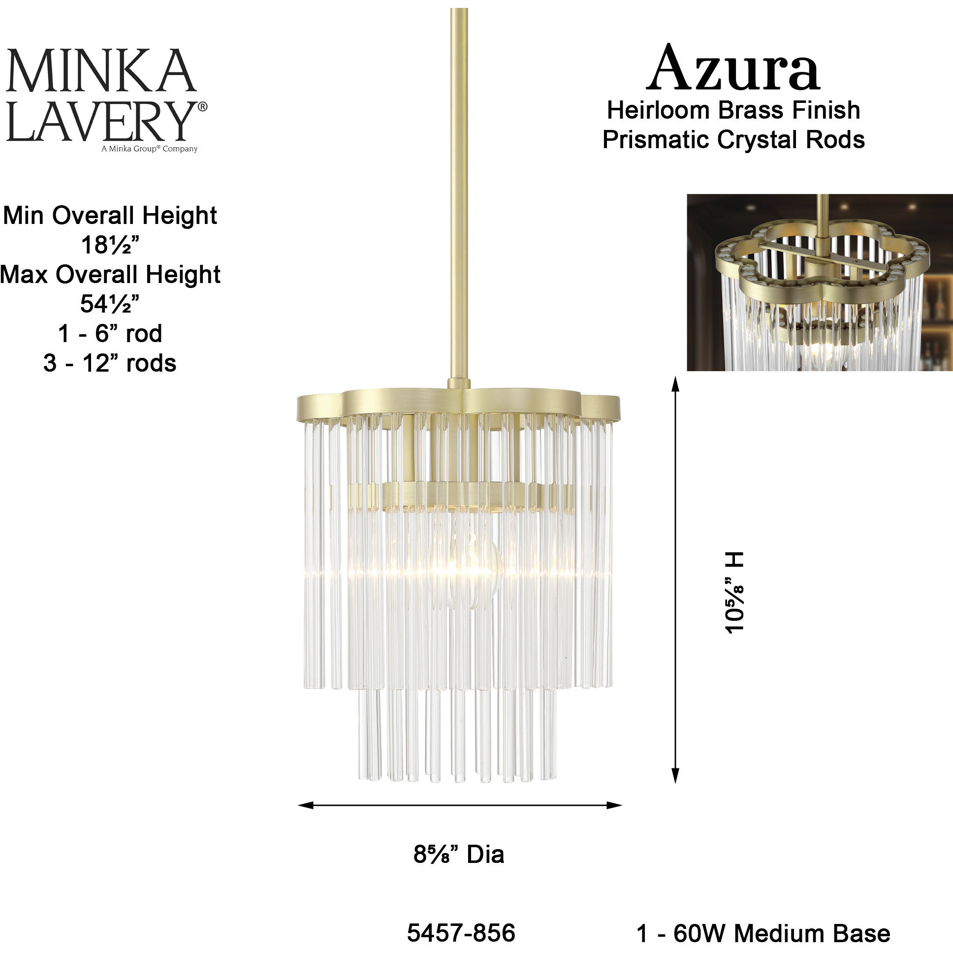 Azura 1 Light 8.63 inch Heirloom Brass Mini-Pendant Ceiling Light