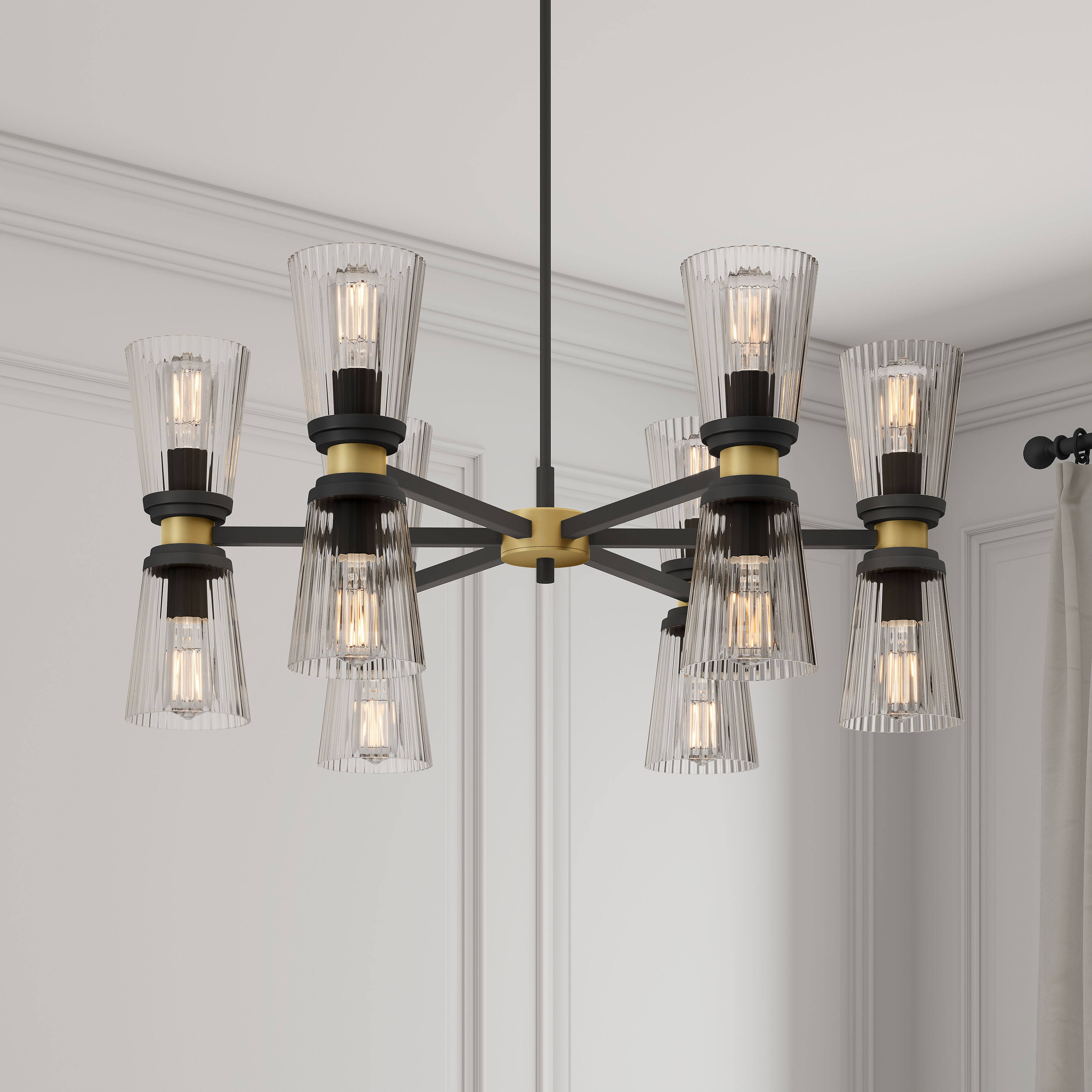 Lustria 12 Light 29.5 inch Matte Black and Vintage Brass Chandelier Ceiling Light