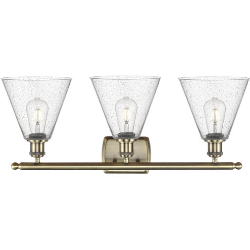 Ballston Ballston Cone 3 Light 28 inch Antique Brass Bath Vanity Light Wall Light in Seedy Glass