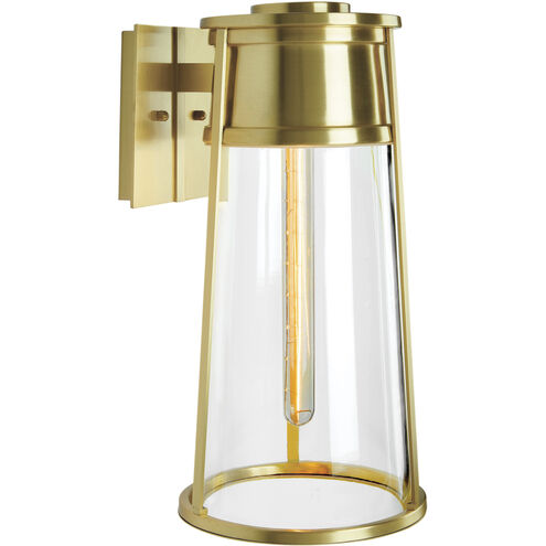 Cone 1 Light 12.75 inch Satin Brass with Clear Outdoor Wall Sconce, Small