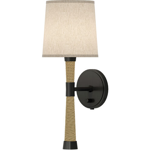 Hatteras Wall Sconce Wall Light in Deep Patina Bronze, Cream Heather Linen