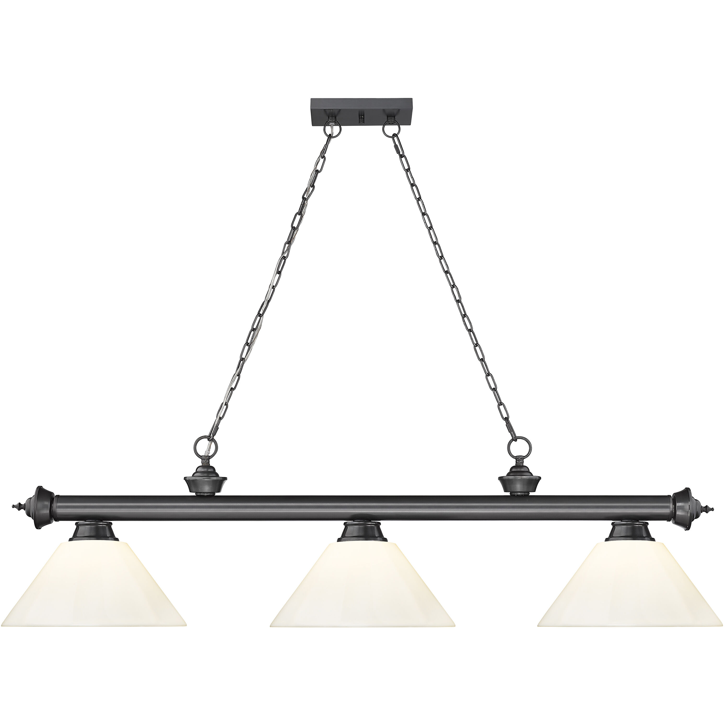 Cordon 3 Light 57.25 inch Bronze Plate Billiard Ceiling Light in White Plastic