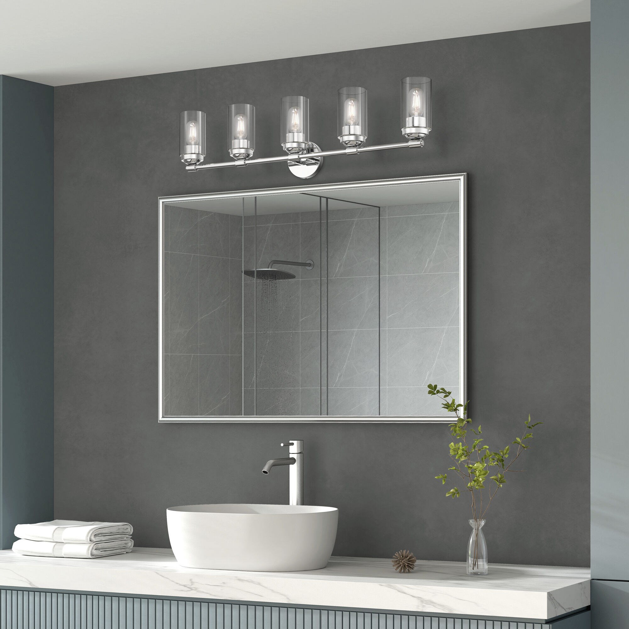 Whittier 5 Light 35 inch Polished Chrome Vanity Wall Sconce Wall Light, Large