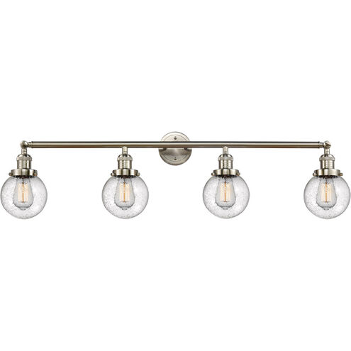 Franklin Restoration Beacon 4 Light 42 inch Brushed Satin Nickel Bath Vanity Light Wall Light in Seedy Glass, Franklin Restoration