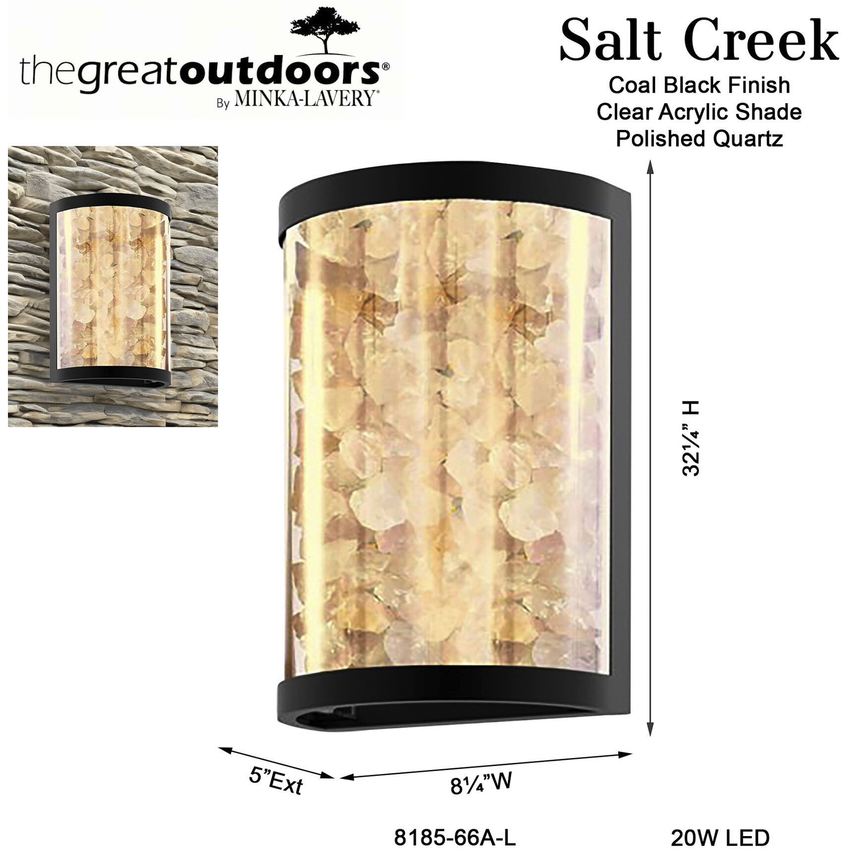 Great Outdoors Salt Creek LED 12.75 inch Coal Outdoor Wall Sconce