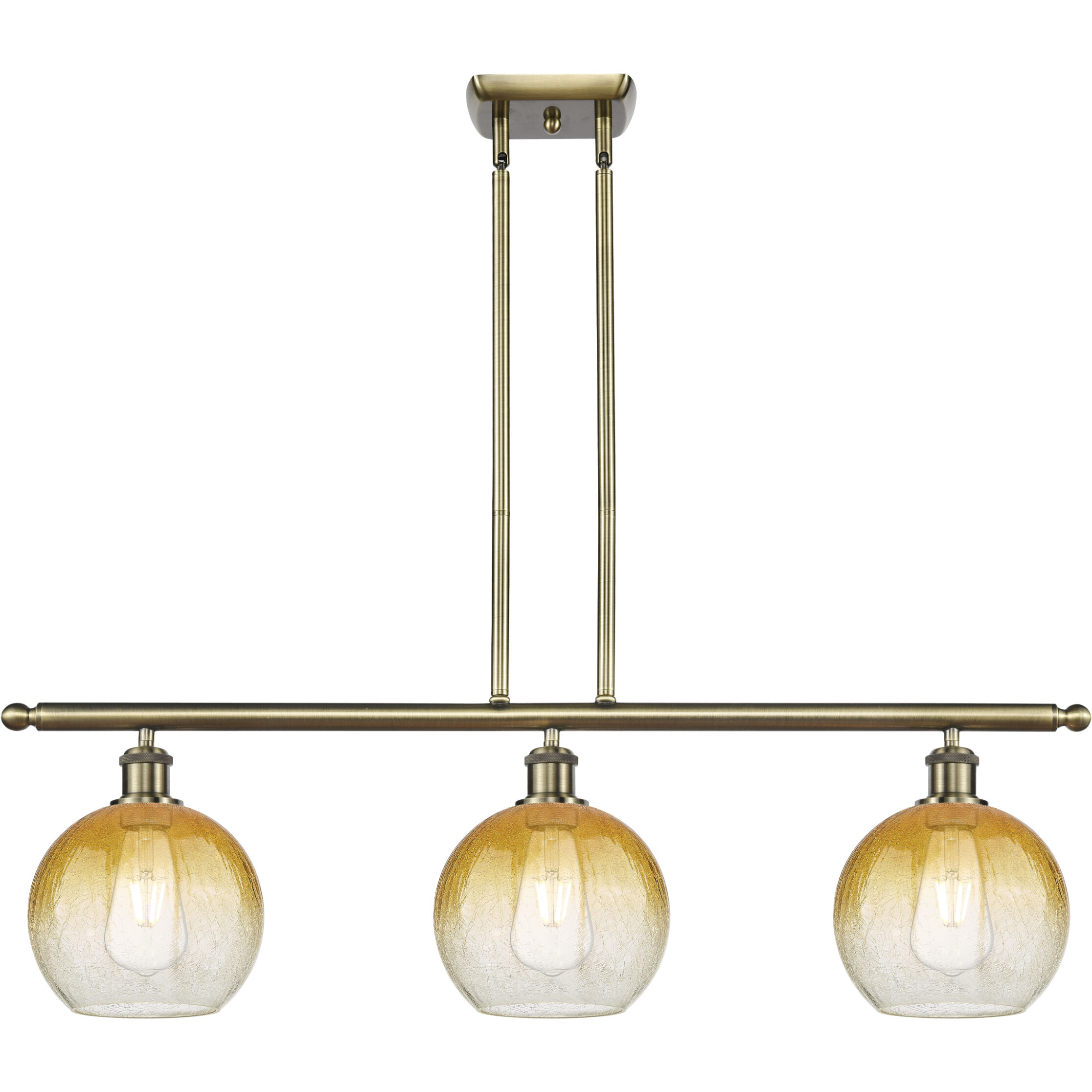 Ballston Brookhaven Globe Island Light Ceiling Light in Antique Brass, Amber Glass