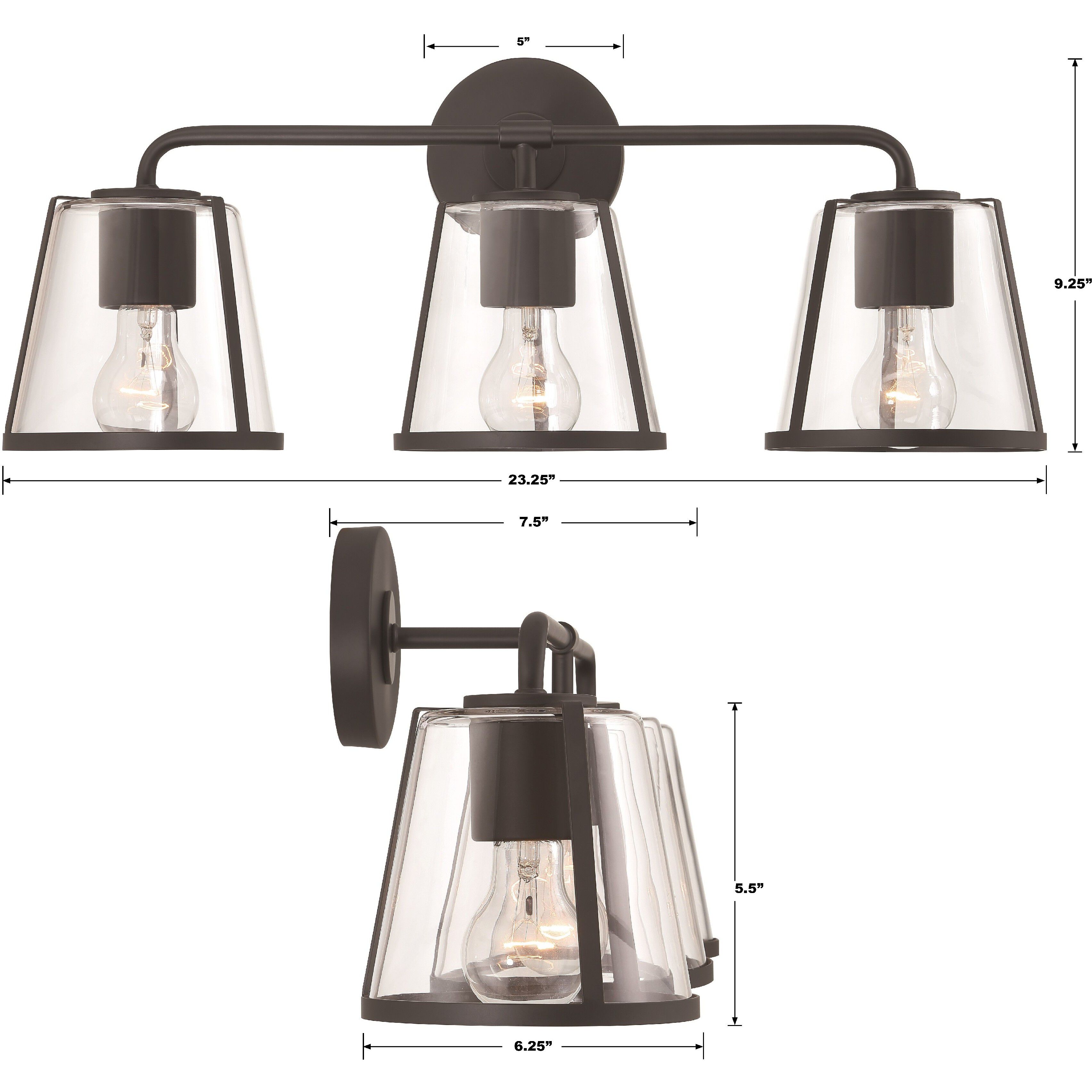 Fulton Bath Vanity Light Wall Light in Antique White, Clear