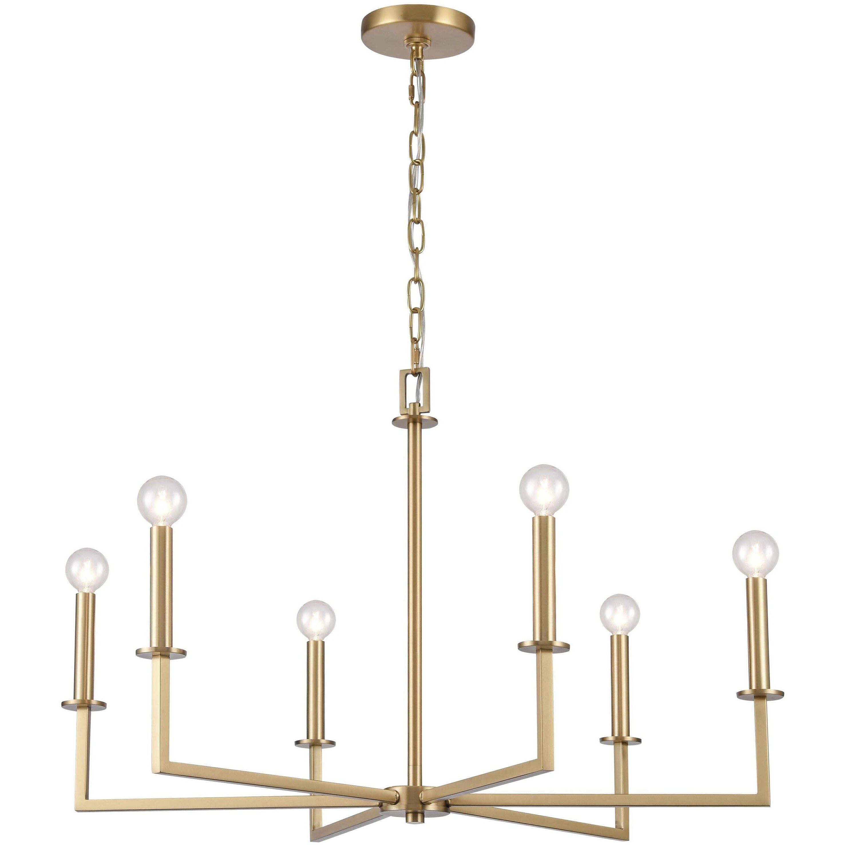 Dunne 6 Light 30 inch Lacquered Brass Chandelier Ceiling Light