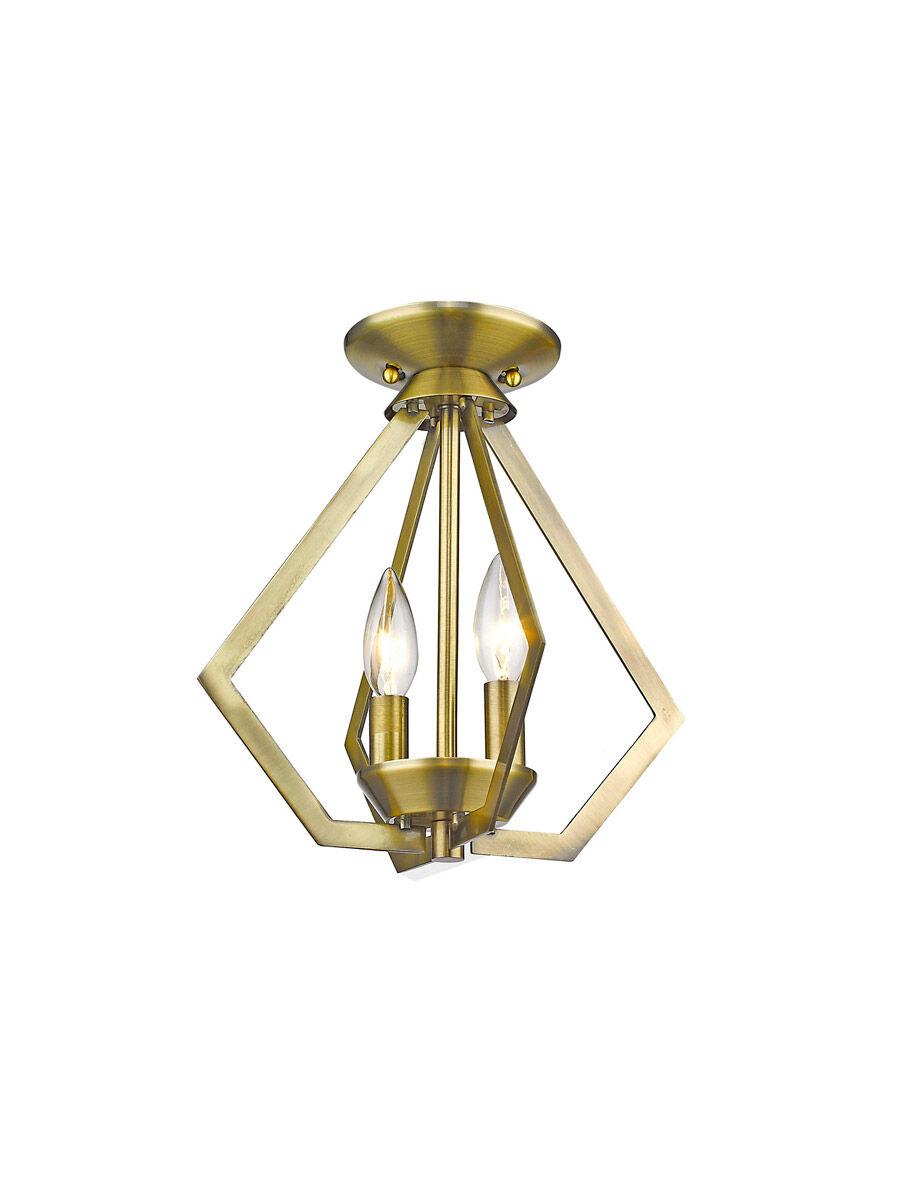 Prism 2 Light 11.25 inch Antique Brass Convertible Mini Chandelier/Ceiling Mount Ceiling Light