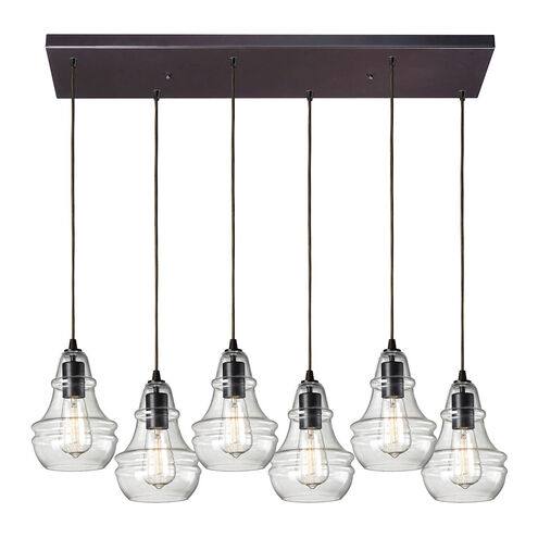 LaPorte 6 Light 30 inch Oiled Bronze Multi Pendant Ceiling Light, Rectangular