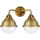Nouveau 2 Hampden 2 Light 15.25 inch Brushed Brass Bath Vanity Light Wall Light in Clear Glass