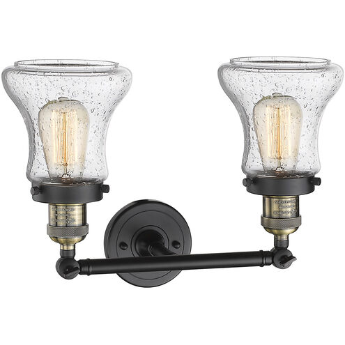 Franklin Restoration Bellmont LED 17 inch Black Antique Brass Bath Vanity Light Wall Light in Seedy Glass, Franklin Restoration