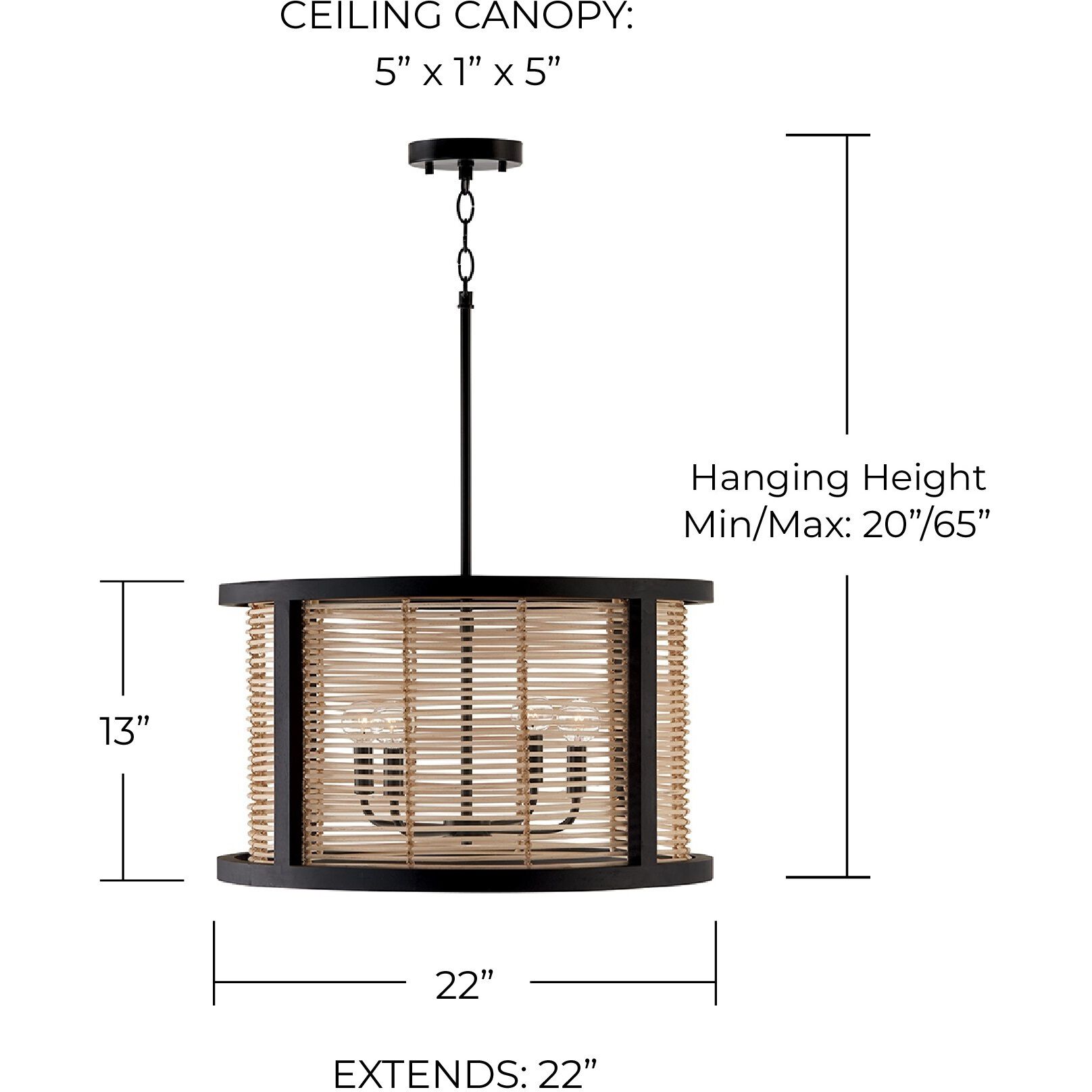 Rico 4 Light 22 inch Flat Black Pendant Ceiling Light