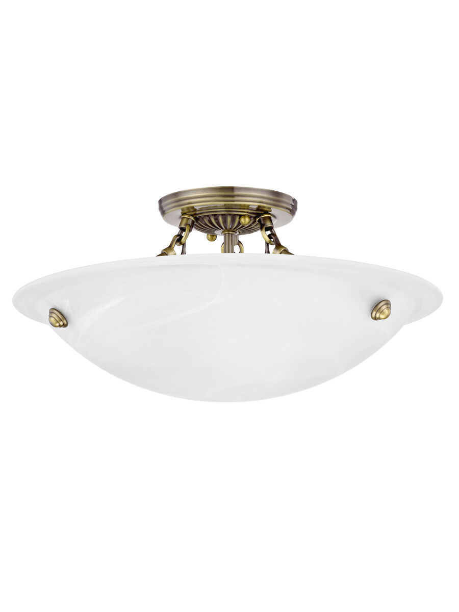 Oasis 3 Light 16 inch Antique Brass Semi-Flush Mount Ceiling Light